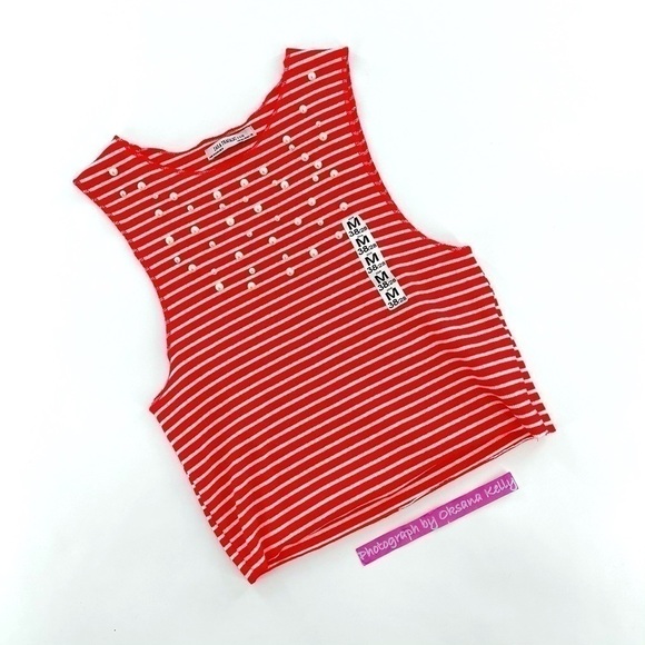 Zara Crop Top American armhole Red/White Striped M - Picture 8 of 9